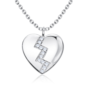 Broken heart Shaped with CZ Silver Necklace SPE-5254